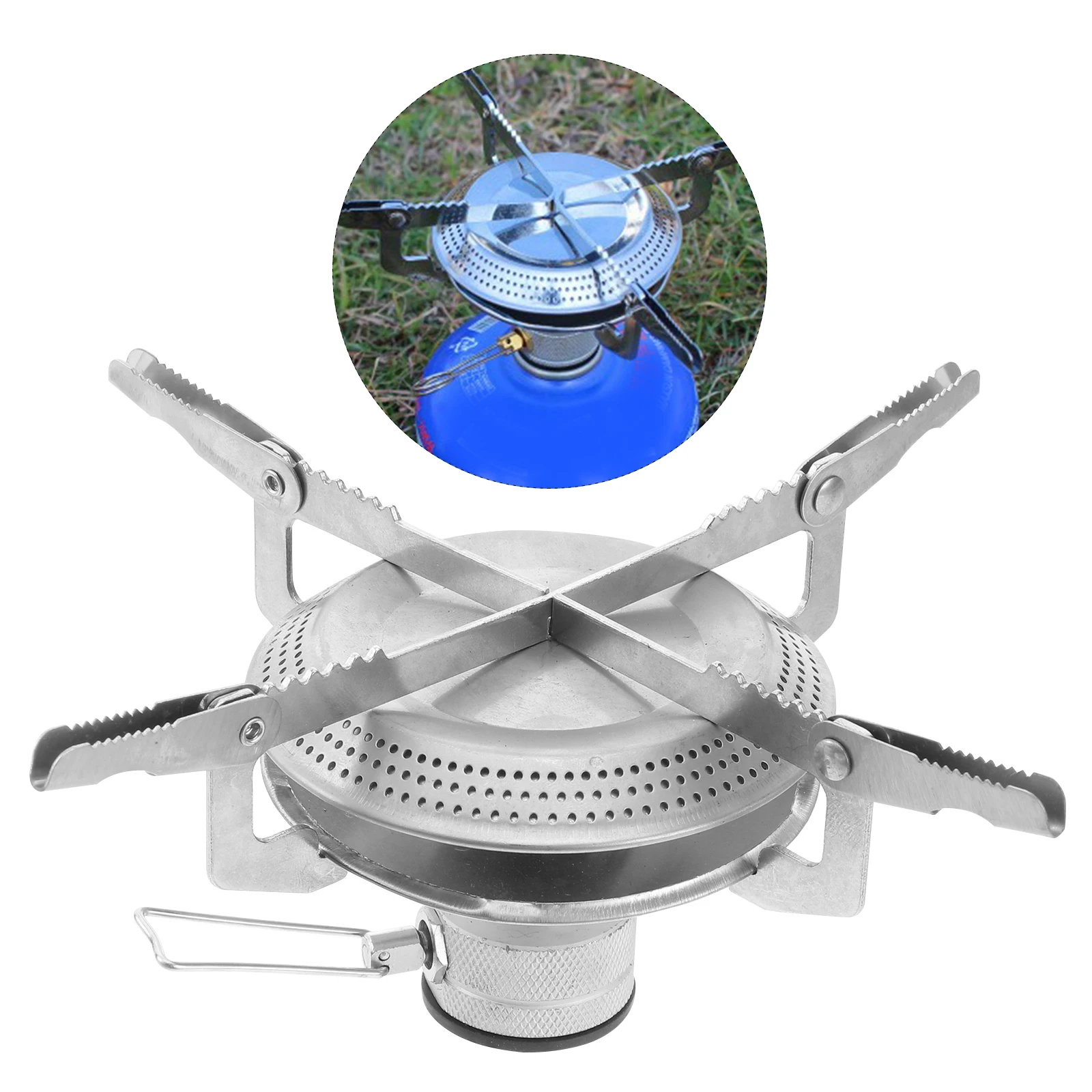 

1pc Stainless Steel Camping Stove Lightweight Portable Gas Burner Outdoor Picnic Hiking Multi-Functional Furnace Durable Heat
