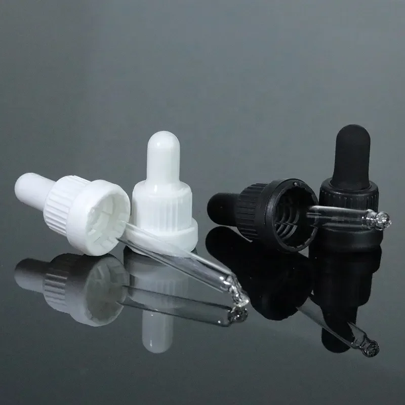 

10Pcs/Lot 18MM 410 Plastic Tamper Evident Dropper Lids with Glass Pipette for Essential Oil Samples Cosmetic Perfume 5-100ML