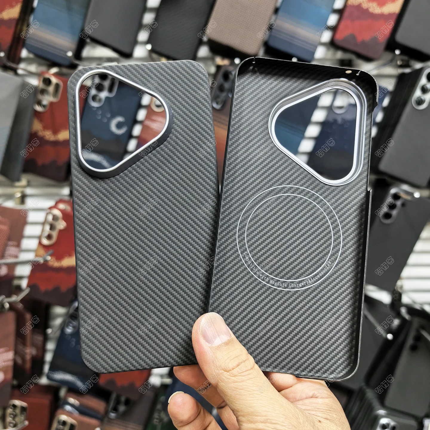 

ZXKE True Fiber Case for HUAWEI Pura90ProMax P90 Embedded Iron Sheet Magnetic Car Support Magsafe Aramid Fiber Shell