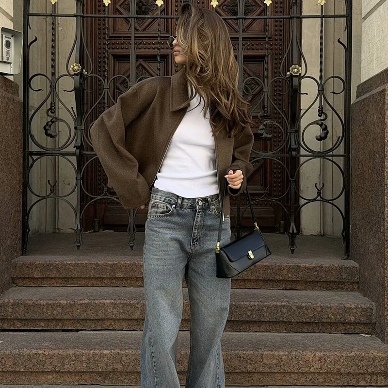 سترات نسائية بسيطة غير رسمية جوكر ملابس خارجية للشباب سترات خريفية معاطف نسائية جديدة 2025 أنيقة فضفاضة طية صدر السترة شارع دافئ #2