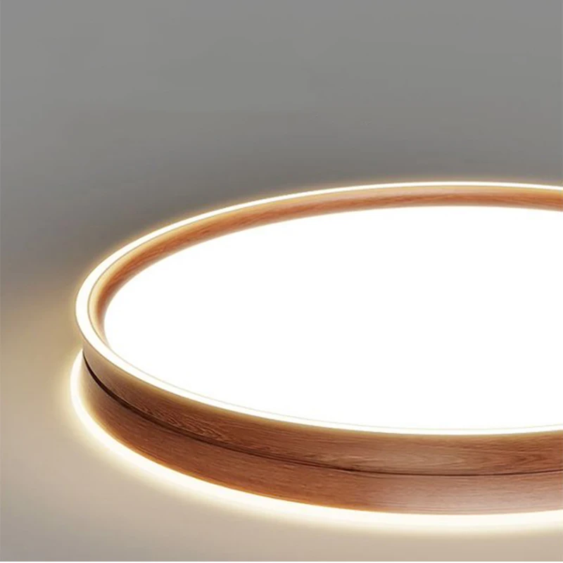 Minimalist Circular Walnut Colored LED Ceiling Light with Eye Protection Creating Atmosphere Bedroom Living Room Indoor Lighting