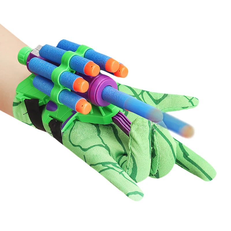 Marvel Hero Spiderman Captain America Hulk Iron Man Anime Figure Kid Cosplay Glove Soft Bullet Launcher Disney Shooting Toy Gift