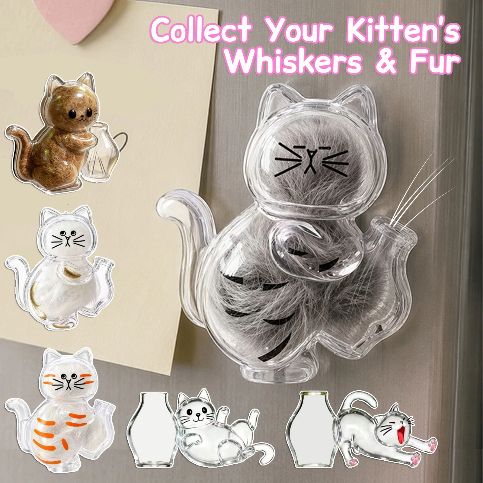 Cat Whisker Collector Fridge Magnet Memory Capsule Refrigerator Magnet with Mini Vase Pet Fur Keepsake Box for Cat Whiskers