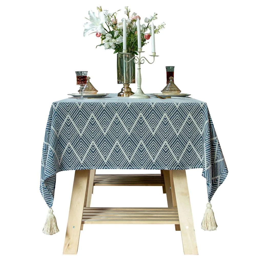 

Tablecloth Embroidery Burlap Linen with Tassel Wrinkle Free Rectangle Table Cloth for Tablecloths for Outdoor Party Kitchen