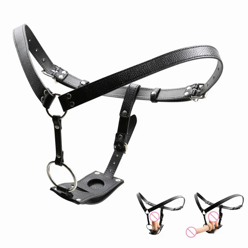 PU Leather Harness Chastity Device Strap On Anal Plug Dildo Thong Panties Masturbation Bondage Erotic Adult Sex Toys For Men