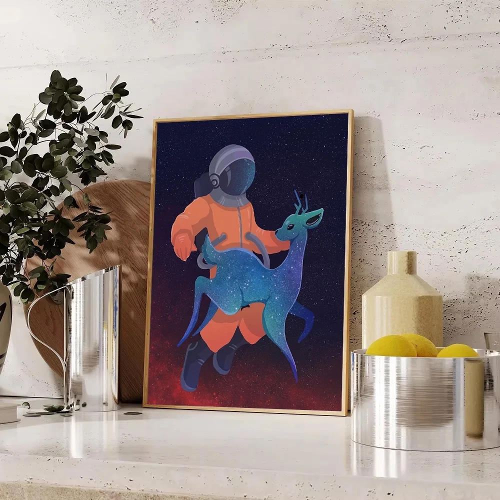 الغزلان الكونية قماش جدار الفن الفضاء الحيوان اللوحة غالاكسي ديكور المنزل المشهد السماوي طباعة الفن التجريدي الحديث هدية فريدة Tr #1