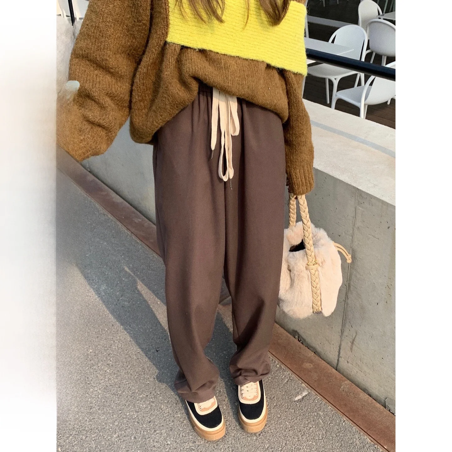 

High Waist Straight Leg Pants Loose Drapey Wide Leg Sports Style Casual Trousers Trendy Korean Commute Style Ladies Pants