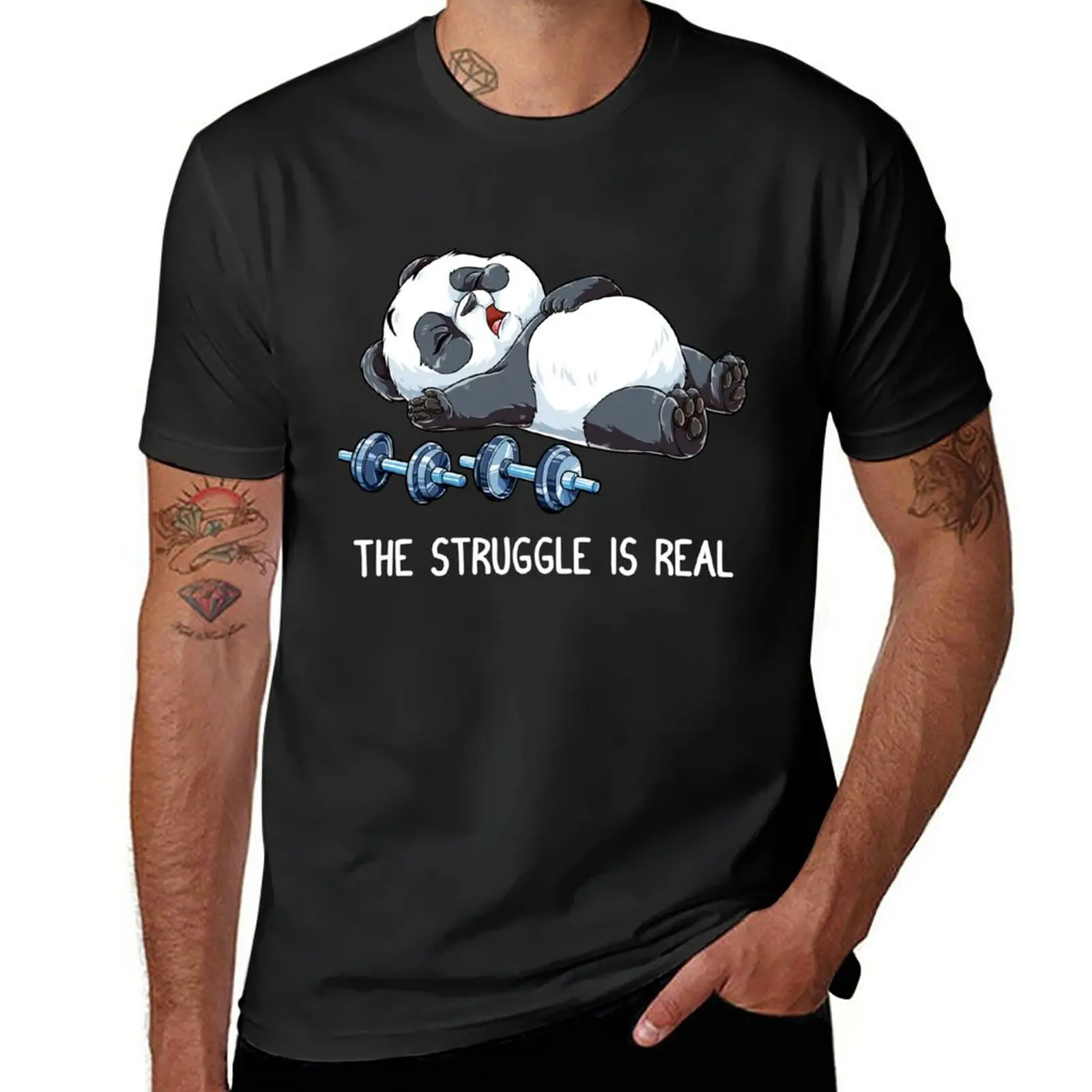 

New Panda The Struggle is Real Shirt for Men Women Girls Boys Kids Gym Workout Lover Gift T-Shirt