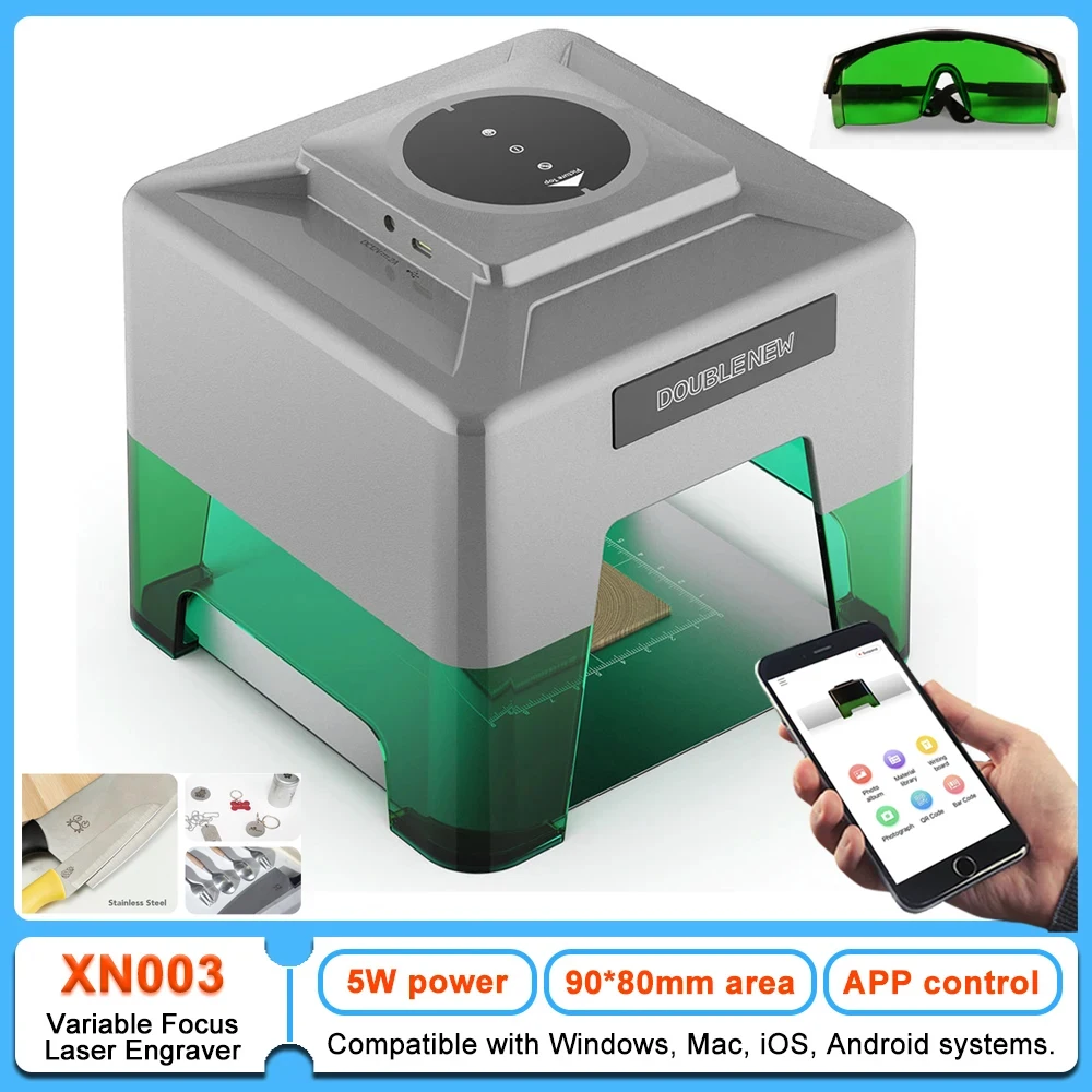 DOUBLENEW XN003 Wireless Variable Focus 5W Laser Engraving Machine Carving Stainless Steel/Glass/Wood/Ceramics/Aluminum Alloys