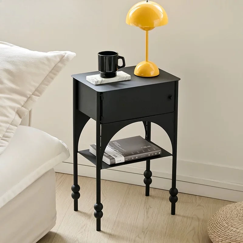 Modern Drawers End Table Bedroom Storage Black Metal Small Tables Mini Funky Beistelltisch Beistellschrank Home Furniture