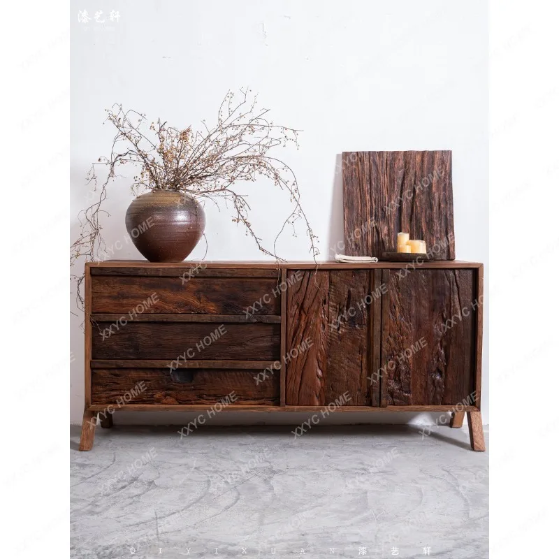 Wabi-sabi style solid wood front cabinet, medieval b&b club storage tea and water low cabinet, entrance cabinet