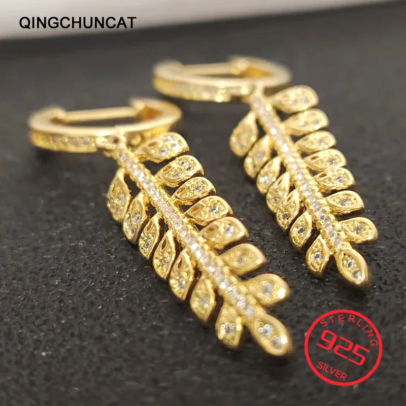 

Ear Buckles Simple Earrings For Women Fashion Wedding Jewelry 2026 New Stamp 925 Sterling Silver Leaf Drop Circle Earrings