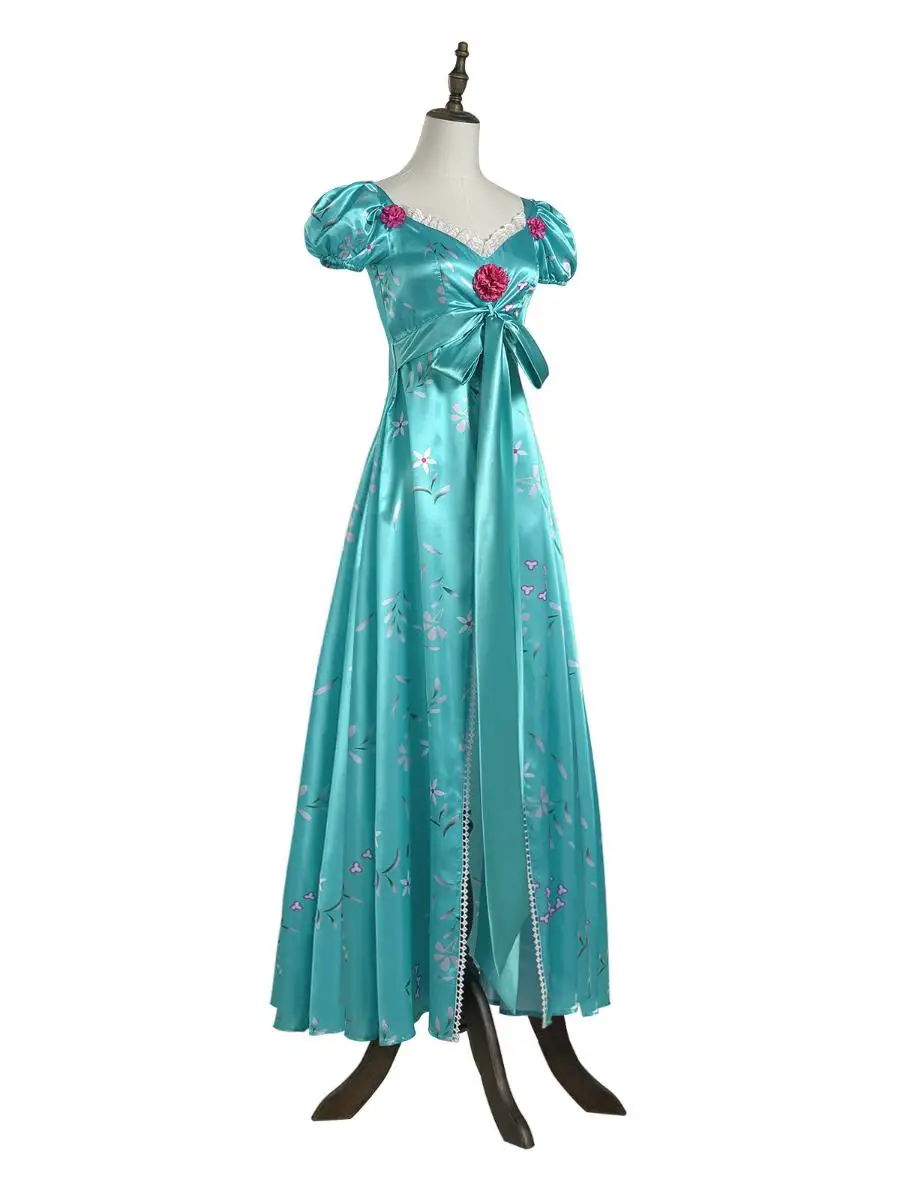 Blue Floral Satin Princ Long Skirt Cosplay loween Costume Giselle Fanfiction Long Dr Chinese Traditional Stage Costume