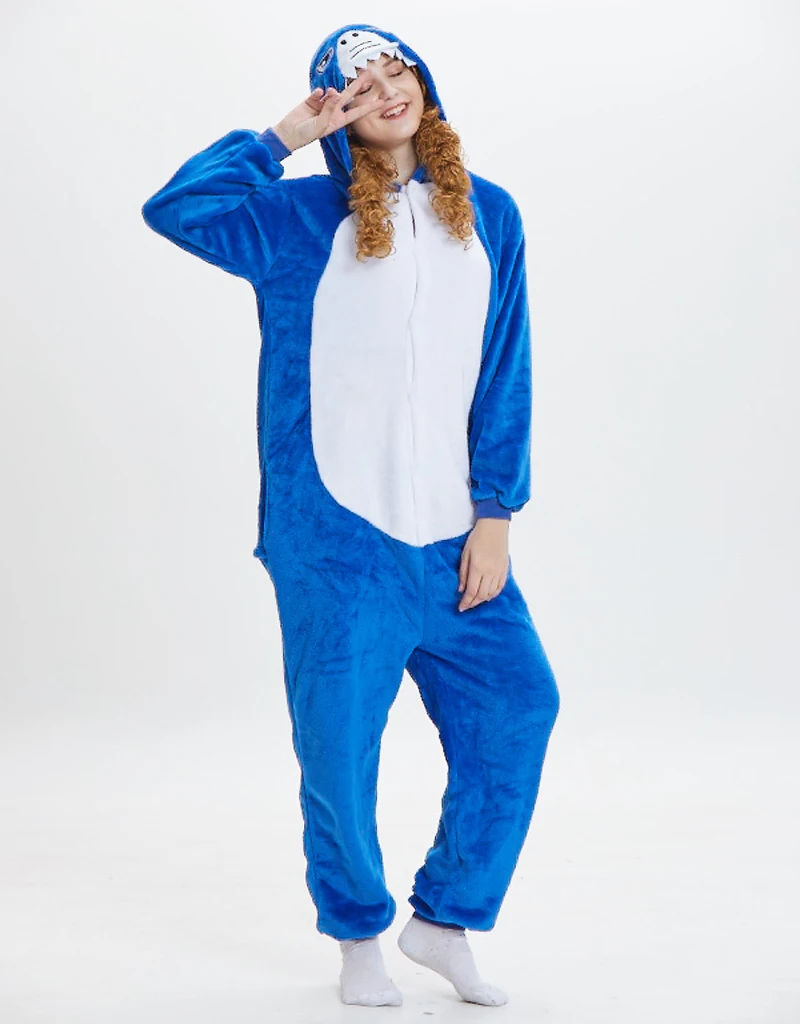 

Halloween Cosplay Costumes Shark Cartoon Onesies Adult One-Piece Pajamas Jumpsuit Sleepwear Nightgown Flannel Jumpsuit Homewear