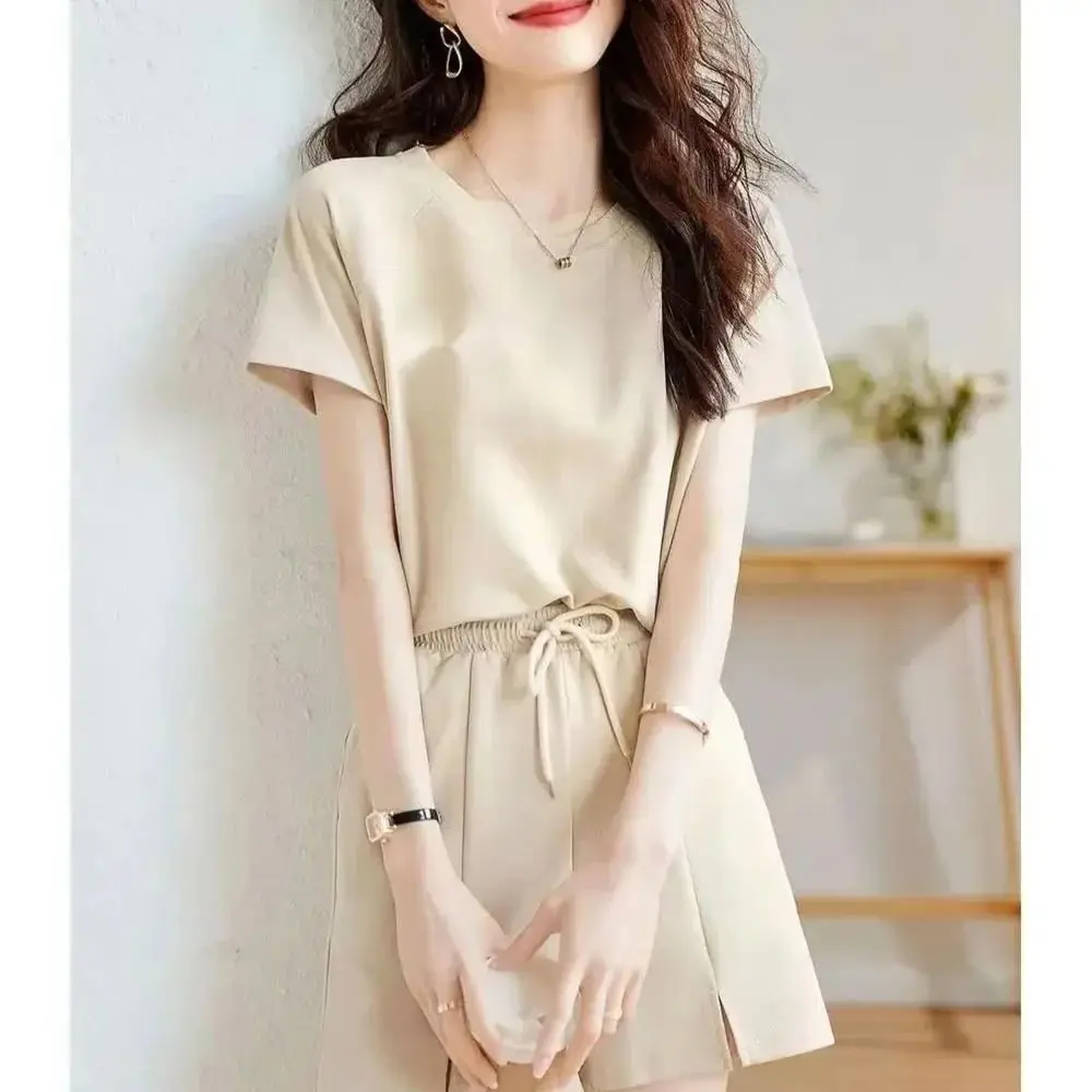 

Women's Tracksuit Short Suit Summer 2022 New High-end Clothes Fashion Splicing Irregular Crop Tops Blouses Pleated Two Piece Set