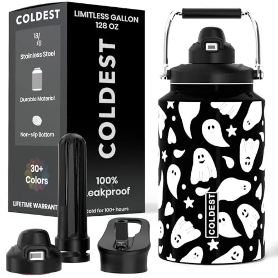 

128 oz Stainless Steel Insulated Tumbler with Handle and Straw for Women Men - 100 Spill Proof Leakproof with 3 Lids - Cup Hold