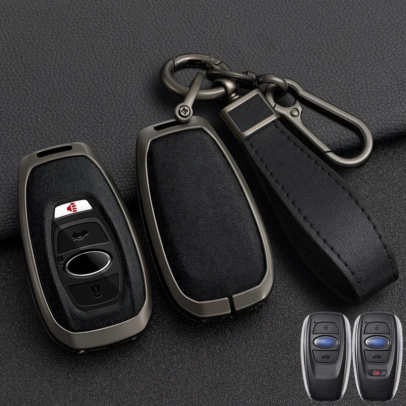 

Zinc Alloy + Leather Car Key Case Cover For Subaru BRZ Forester Legacy Outback WRX STI Impreza XV Crosstrek 3 4 Buttons Remote