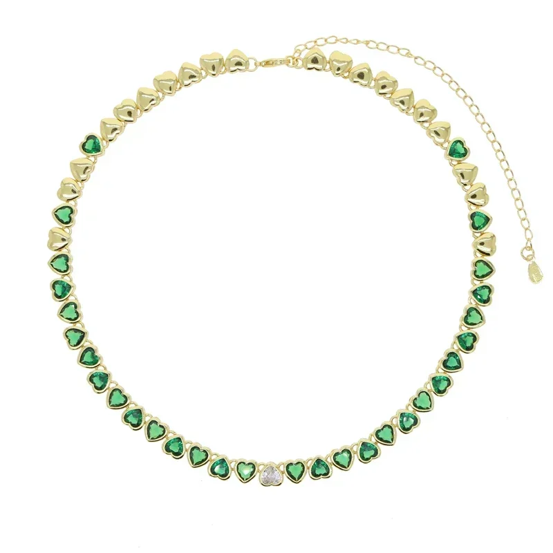 

Новинка 2025, роскошный женский подарок подруге, модные украшения, комплект ободок золотого цвета, розовое, зеленое сердце, теннисные колье с цирконием, ожерелья