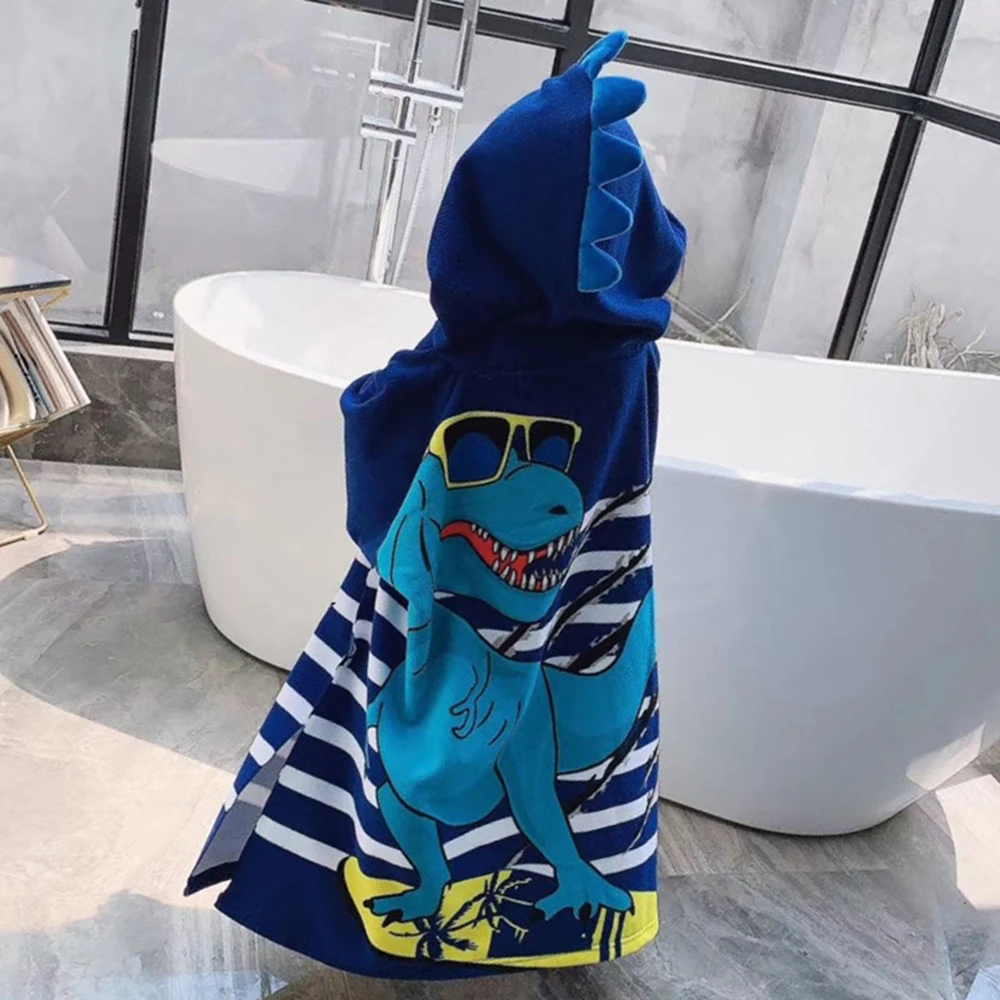 Cartoon Kids Swimming Microfiber Towel Hoodie Beach Robe Children Dinosaur Sport Wrap Cloth Boys Girls Water Park Unicorn Gown