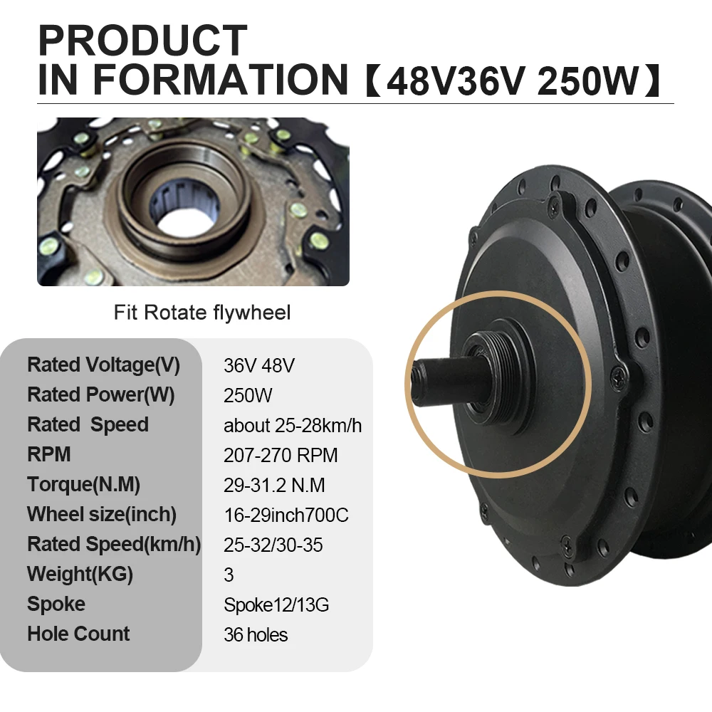 250W-500W Electric Bicycle Conversion Kit 36V48V Rear Rotate Wheel Hub Motor Electric Bicycle kit 16-29inch700C Rear Drop 135mm