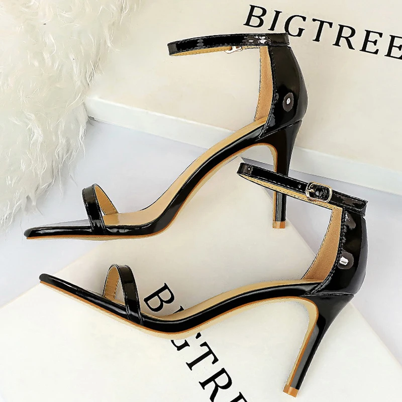 BIGTREE Shoes Women 8 Cm 11 Cm Heels Sandals Summer Women Sandals Fashion Kitten Heels Stilettos Patent Leather High Heels 2024