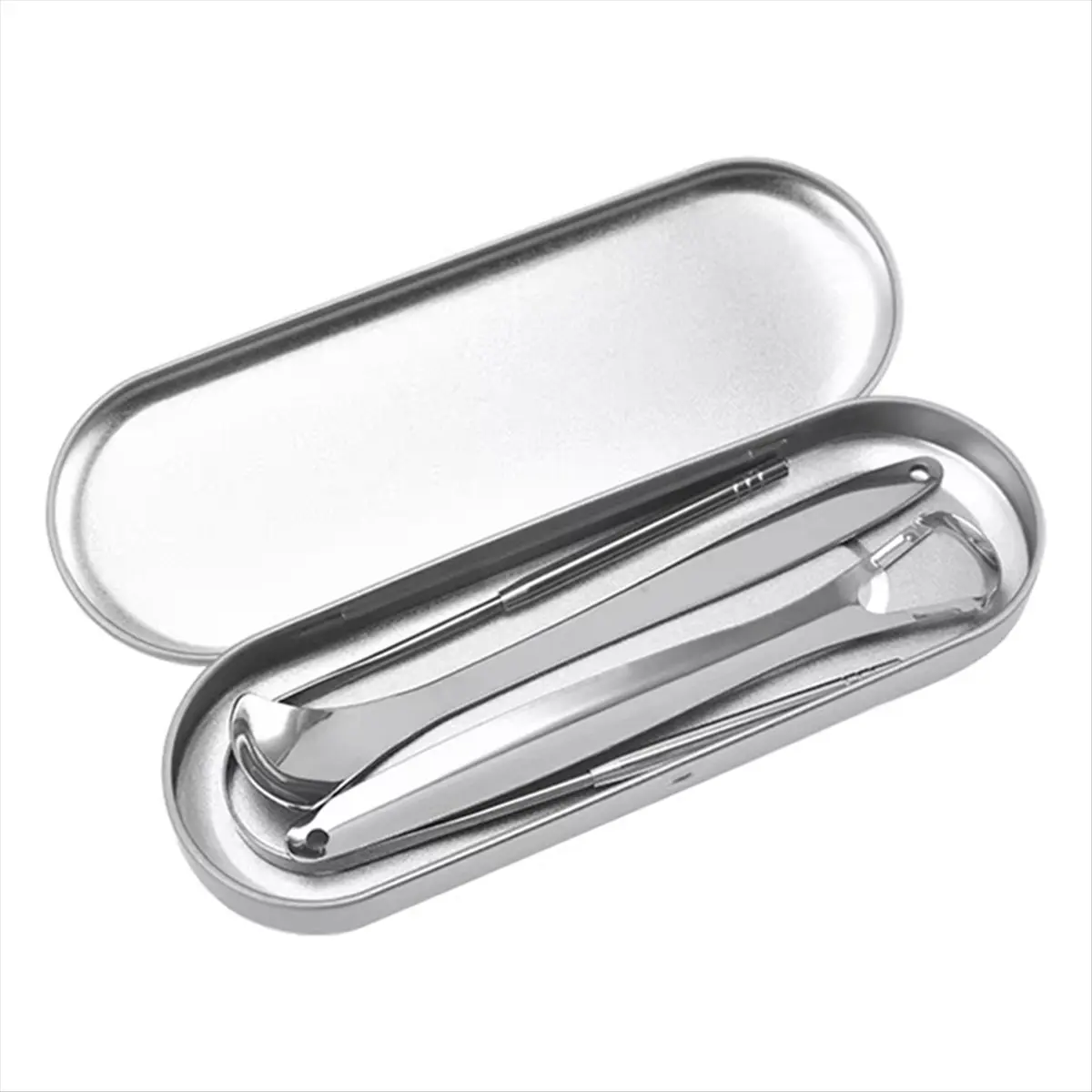 AA83 Stainless Steel Tongue Scraper Cleaner Travel Portable Case Breath Cleaner Oral Scraper Cleaning Tool Silver