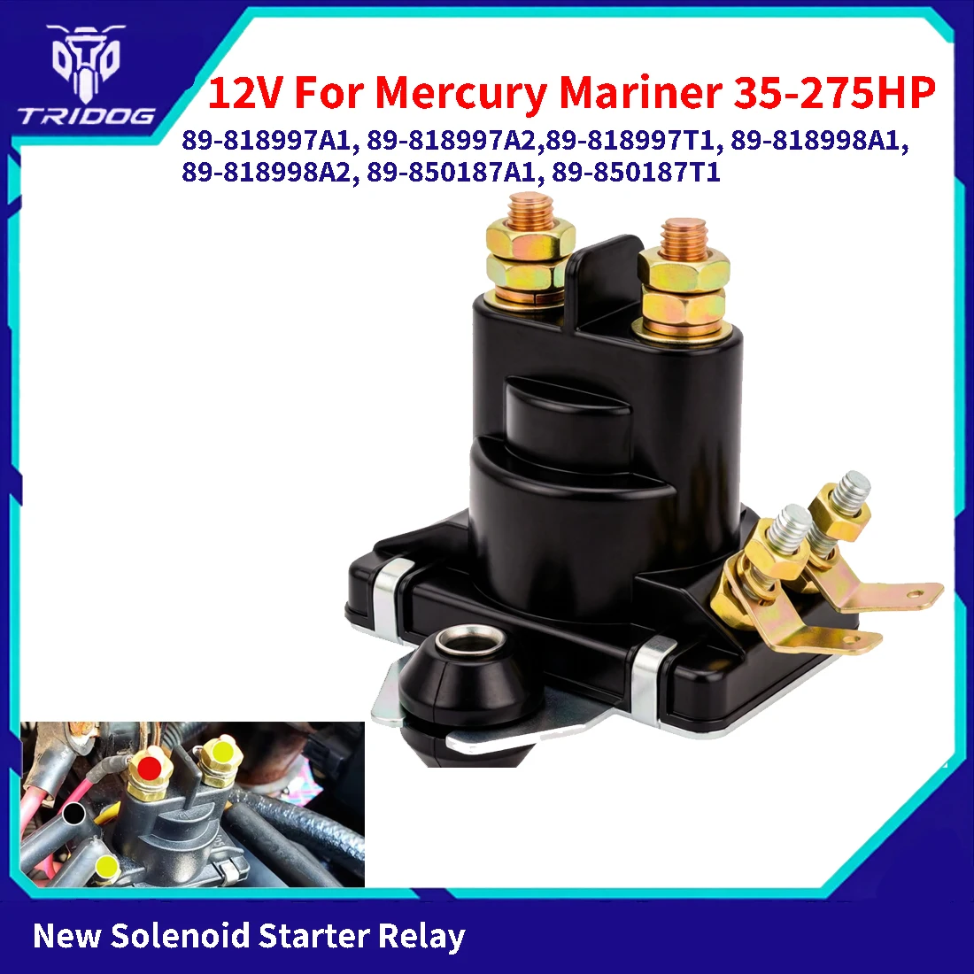 Starter Solenoid Relay for Mercury Mariner 35HP 40HP 45HP 50HP 60HP 70HP 75HP 90HP 115HP 135HP 150HP 175HP 200HP 220HP 250 275HP