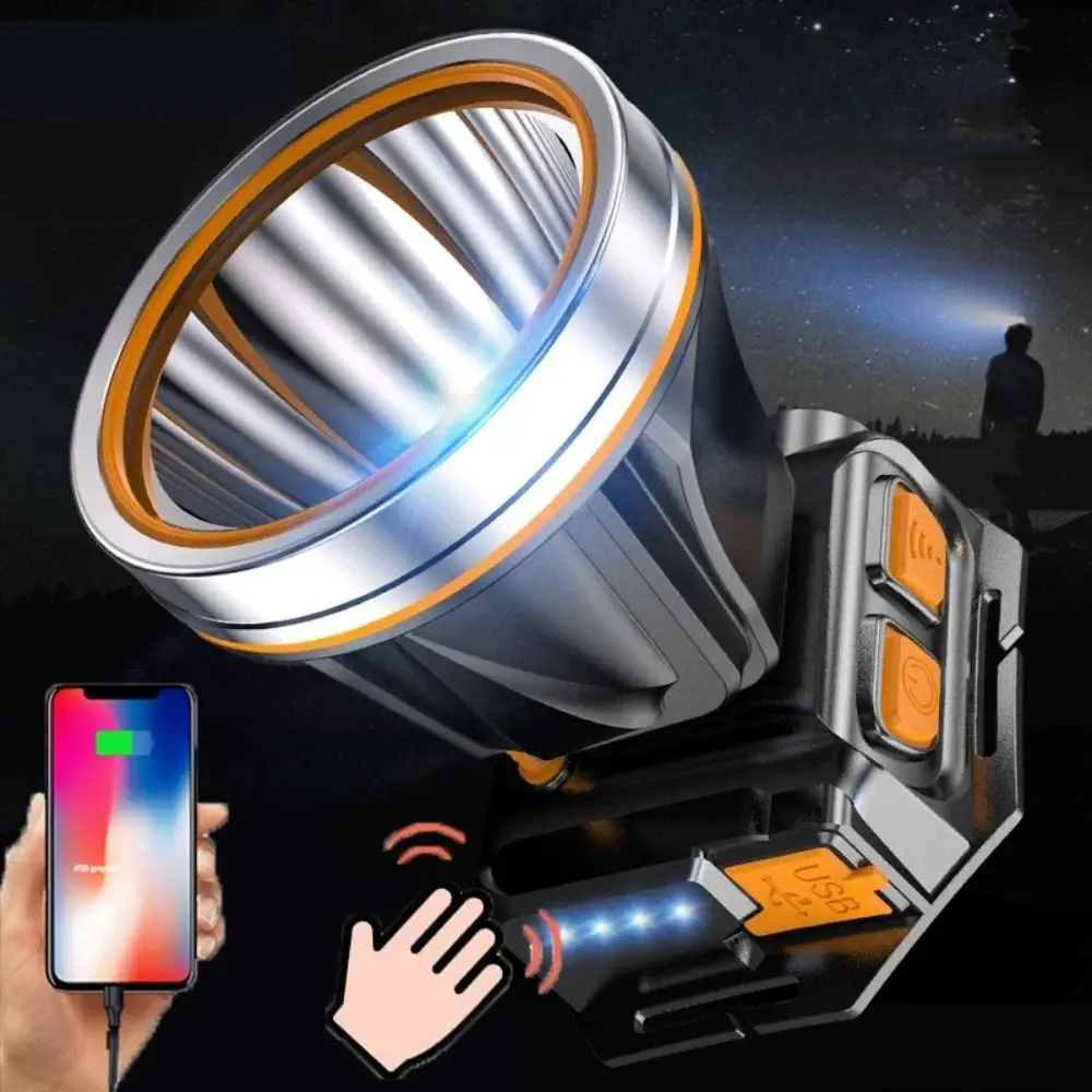 USB Rechargeable Sensor Headlights Waterproof Long-Range Head Flashlight Super Bright Power Display LED Headlamp Night Fishing