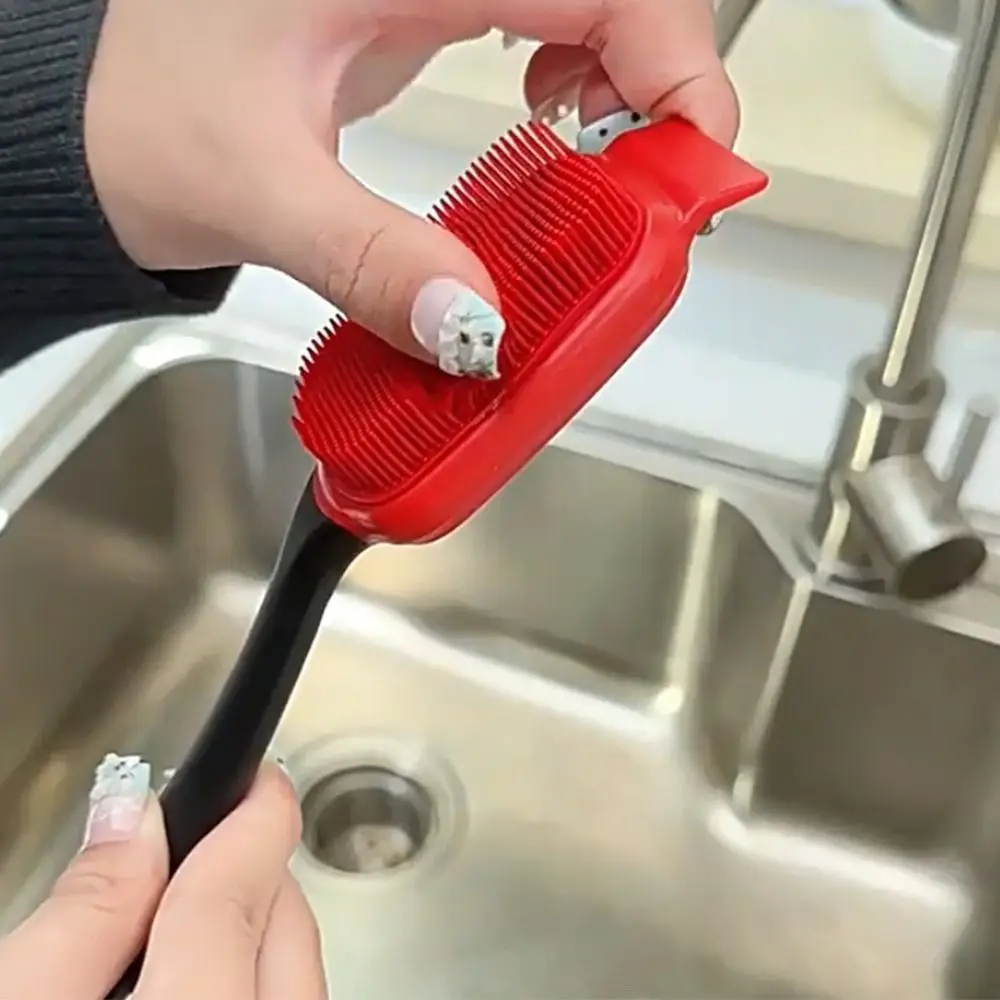 Long Handle Dish Cleaning Brush Anti-Rust Convenient Pot Brush Scrubber Labor-saving Silicone Bristles Pot Clean Brush