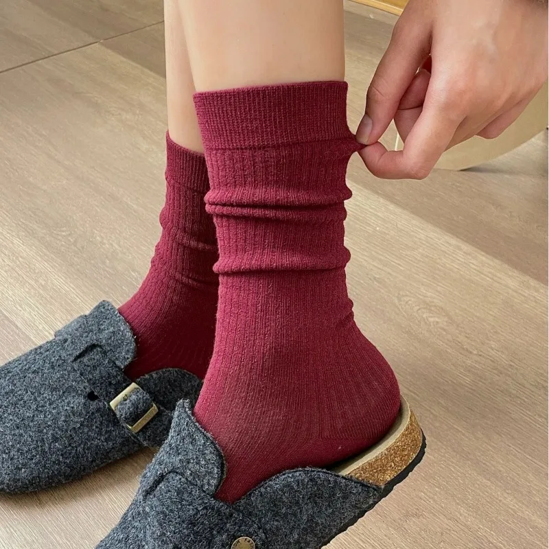 جوارب قطنية عتيقة منسوجة للفتيات والنساء ، جوارب أنبوبية يابانية متوسطة ، أحادية اللون ، كورية ، خريف ، شتاء ، 1: 1: 3 أزواج #5