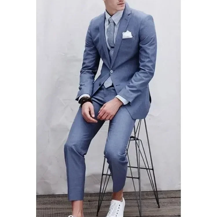 

Blue Men Suit Smart Casual Jacket High Quality Custom Slim Fit 2 Piece Groom Prom Tuxedo Blazer Vestidos Costume Homme 2 Pièces