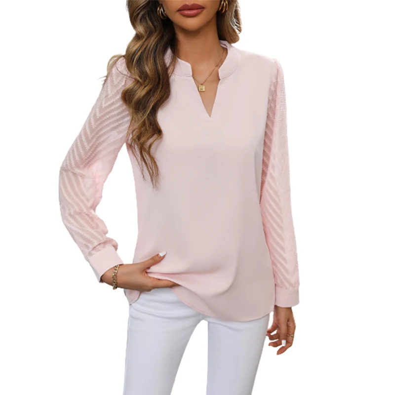 

Intellectual Style Chiffon Long Sleeve Shirt Female Autumn V Neck Pullover Solid Color Blouse Women Elegant Commuter Casual Tops