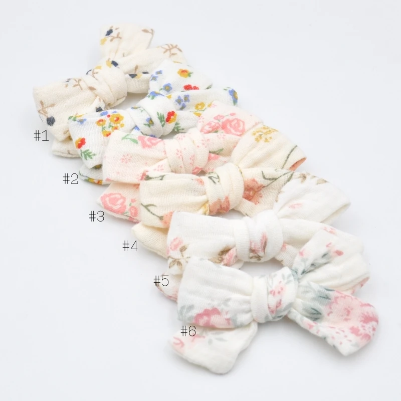 12Pcs/Lot  3Inch Handmade Muslin Cotton Bow Hair Clips  Schoolgirl Pigtail Bow Barrettes Baby Girl Hair Accessory