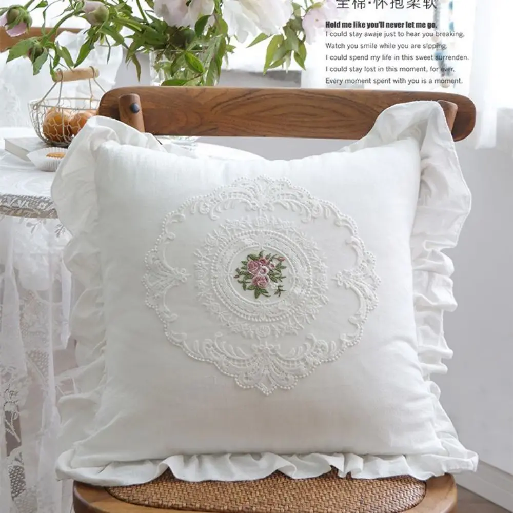 BUYNOW 1 Stück Blumen-Bestickter Spitzen-Kissenbezug Idyllischer Wohnzimmer-Sofa-Kissenbezug Heim-Schlafzimmer-Dekoration Cojines Para Sala – Detail 1