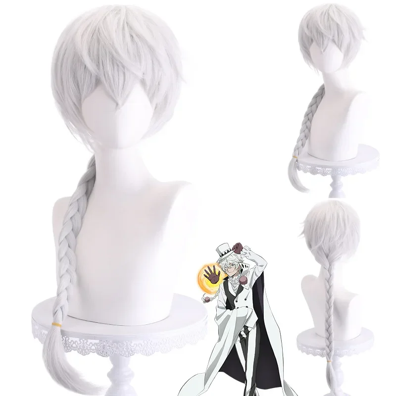 Nikolai Gogol Cosplay Wig Anime Bungo Stray Dogs Season 4 Long White Braid Heat Resistant Synthetic Hair Role Play Wigs  Wig Cap