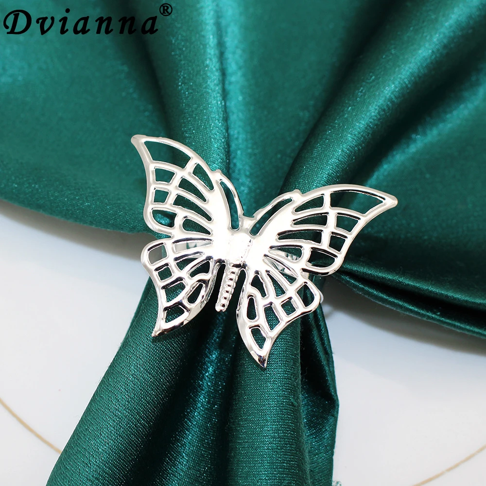 12Pcs Silver Napkin Ring Butterfly Napkin Rings Holders Insect Napkin Rings Buckle for Thanksgiving Christmas Table Decor HWM99