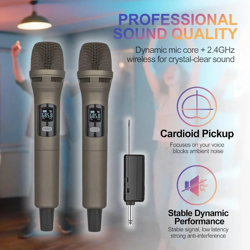 Professional Rechargeable Handheld Wireless Microphone Low Latency for Karaoke Singing Parties - Portable Karaoke Mic System