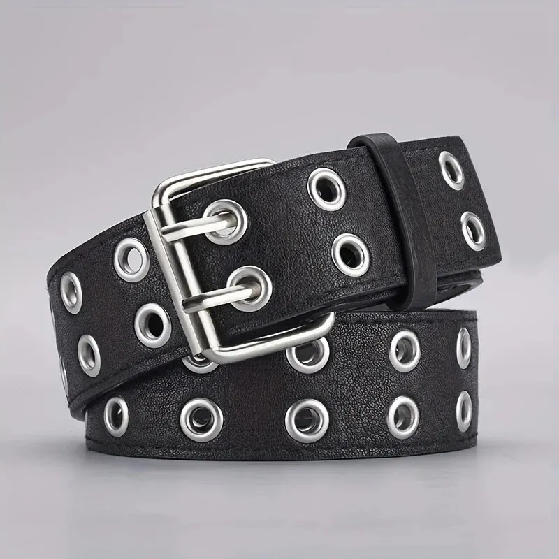 1pc frauen Gürtel Trend Einfache Doppel Loch Männer Gürtel Punk Hip Hop Rock Stil Subkultur Y2K Gürtel Punch freies Gürtel für Männer und Frauen