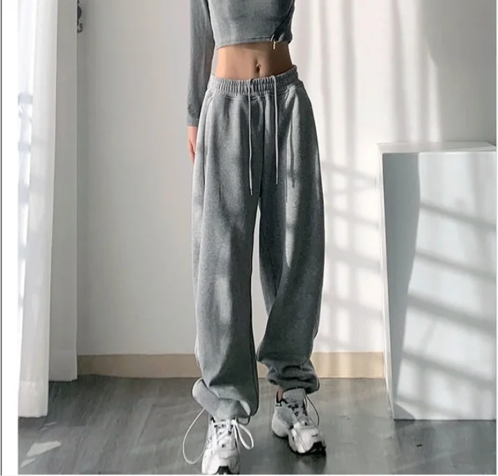 

Korean White Blue Pants Women High Waist Loose Drawstring Harem Pants Casual Comfortable Female Sports Street Pants S-XL