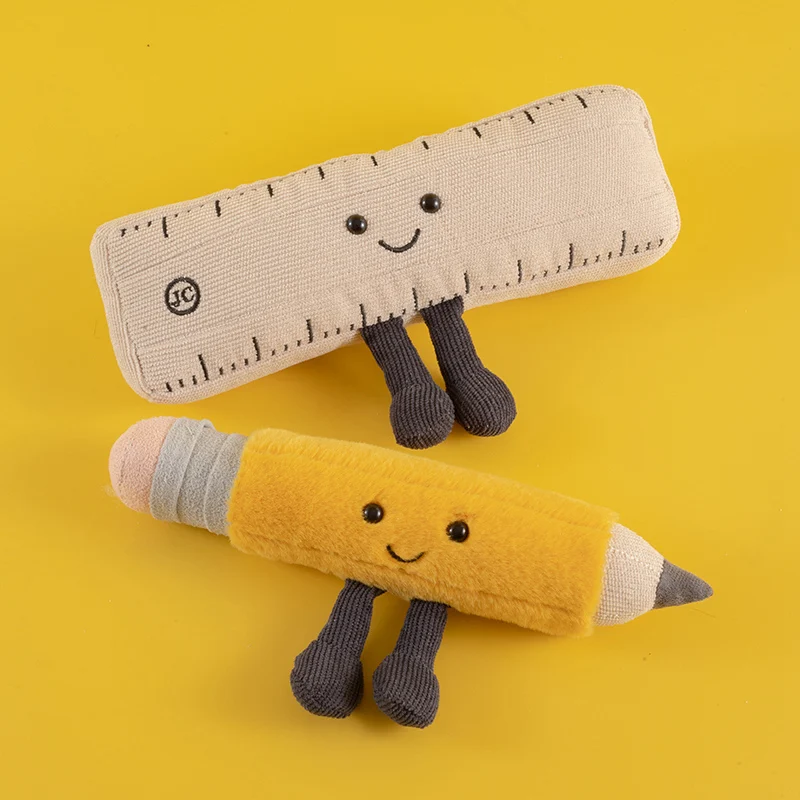 مجموعة مسطرة وقلم رصاص رائعة من القطيفة، ألعاب محشوة واقعية للمستلزمات المدرسية مثالية للطلاب والمعلمين وأفكار الهدايا التعليمية للأطفال