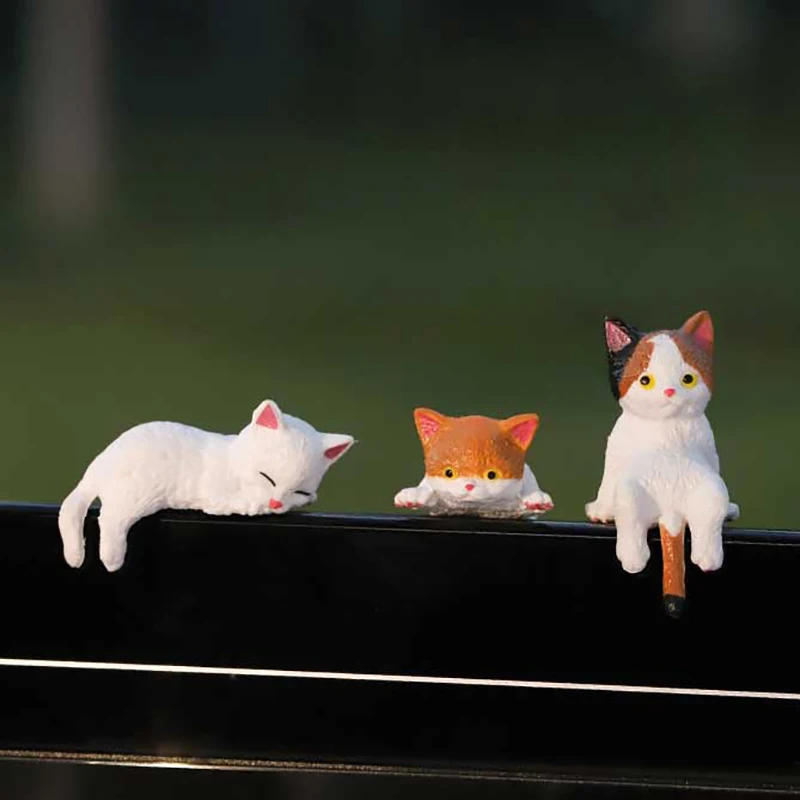 1Pc Cute Mini Cartoon Car Cat Ornaments Car Screen Edge Decoration Cat Micro Landscape Model Creative Car Accessories Gifts