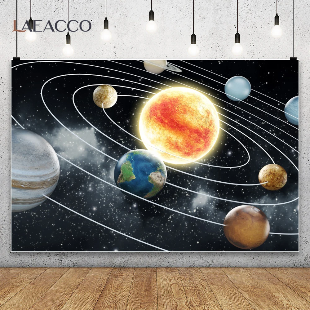 Solar System Photography Backdrop Universe Planet Rotation Outer Space Poster Banner Happy Birthday Kids Room Decor Background