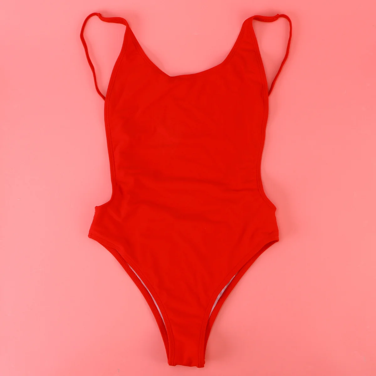 

Women One-Piece Swimsuit Solid Red Size S High Waist Backless Bathing Suit Beachwear Swimwear for Women Comfortable Stylish