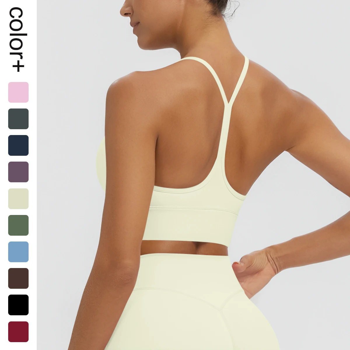 Solid Color Gather Beautiful Back Yoga Bra for Woman Y-shaped Bra Shock-absorbing Running Yoga Top Yoga Underwear with Chest Pad