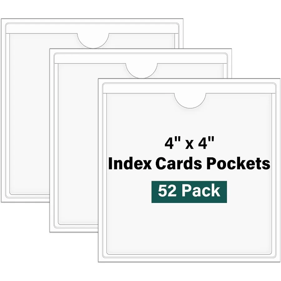 

52 Pack Index Card Pots with Top Open 4 x 4 Ih Adhesive Label Pots Clear Plastic Index Card Holder for Organizing Storage Bins