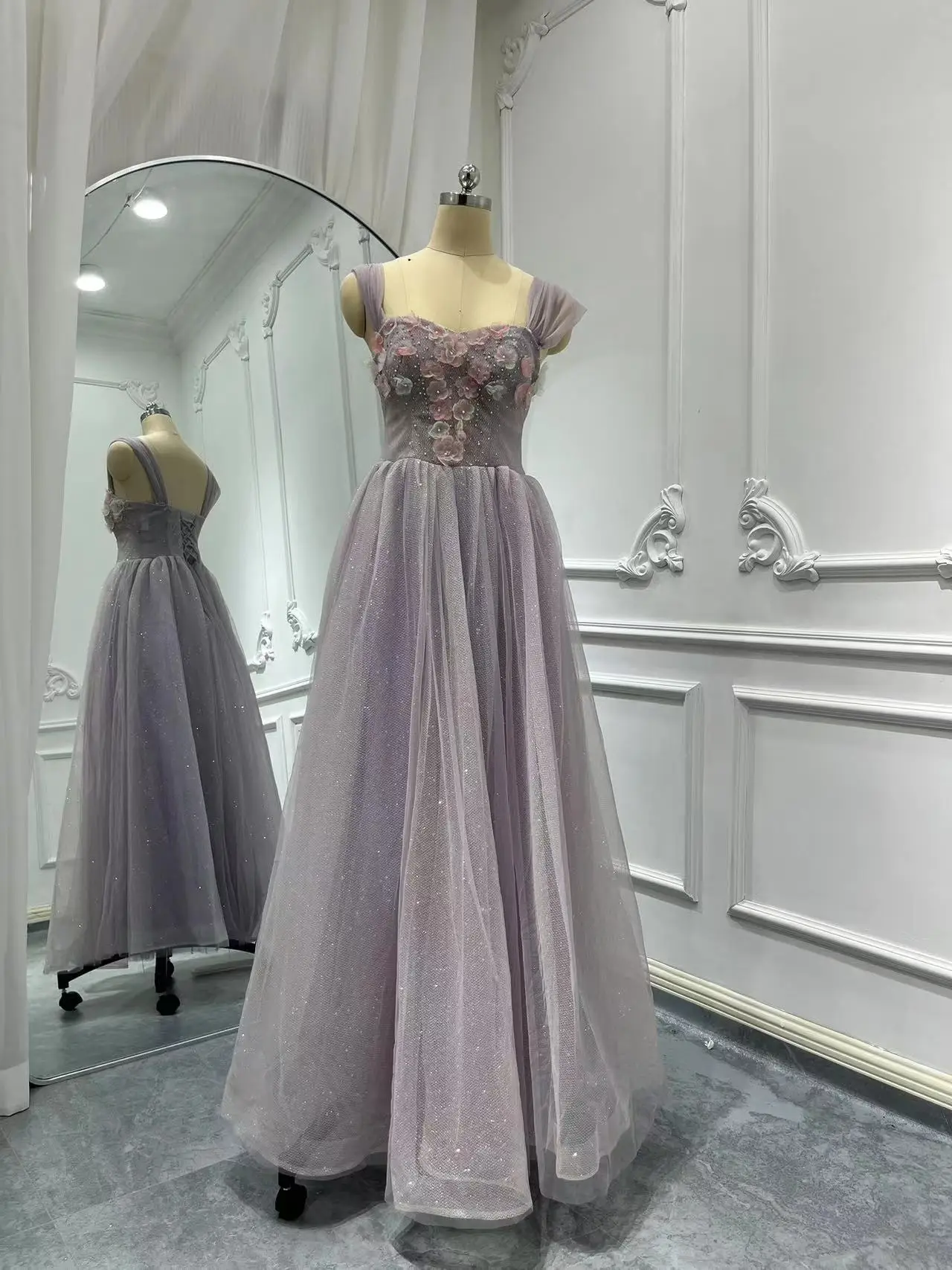 Real Picture Stock Women Evening Dresses With Detachble Strap Flower A Line Long Wedding Party Dress Prom Formal Wear Birthday