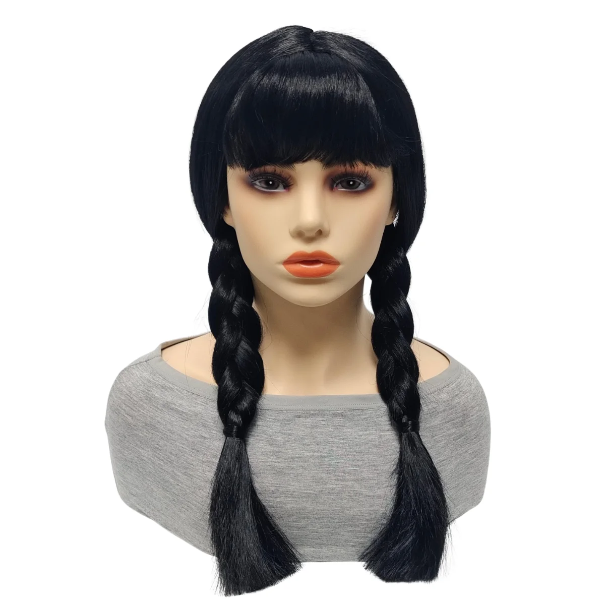Anxin Brand Synthetic Fiber Wig: Long Double Braided Style with Bangs, Smooth and Natural Texture, Available in Pink/White/Gray/Black; Made of High-Quality Synthetic Fiber Material, Comfortable to Wear and Easy to Care For; a Fashionable Item Suitable for Adult Men and Women to Recreate Dark-Themed Cosplay Characters, Halloween Costumes, and Theme Party Personalized Styles
