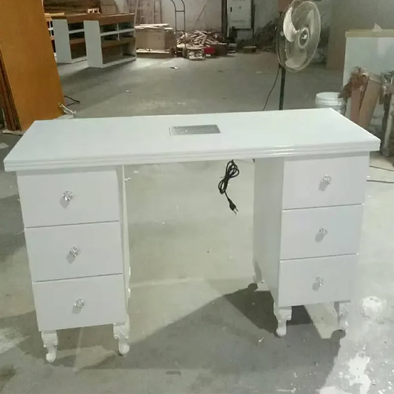 

White MDF Modern Cheap Black Glass Top Light Luxury Nail Manicure Table Salon Nail Spa Furniture