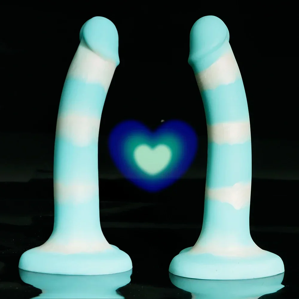 7.28inch Blue-White Color Heart Shape Simulated Eggless Silicone Dildo Realistic Fake Penis Hand G-Spot Massager Adult Sex Toys