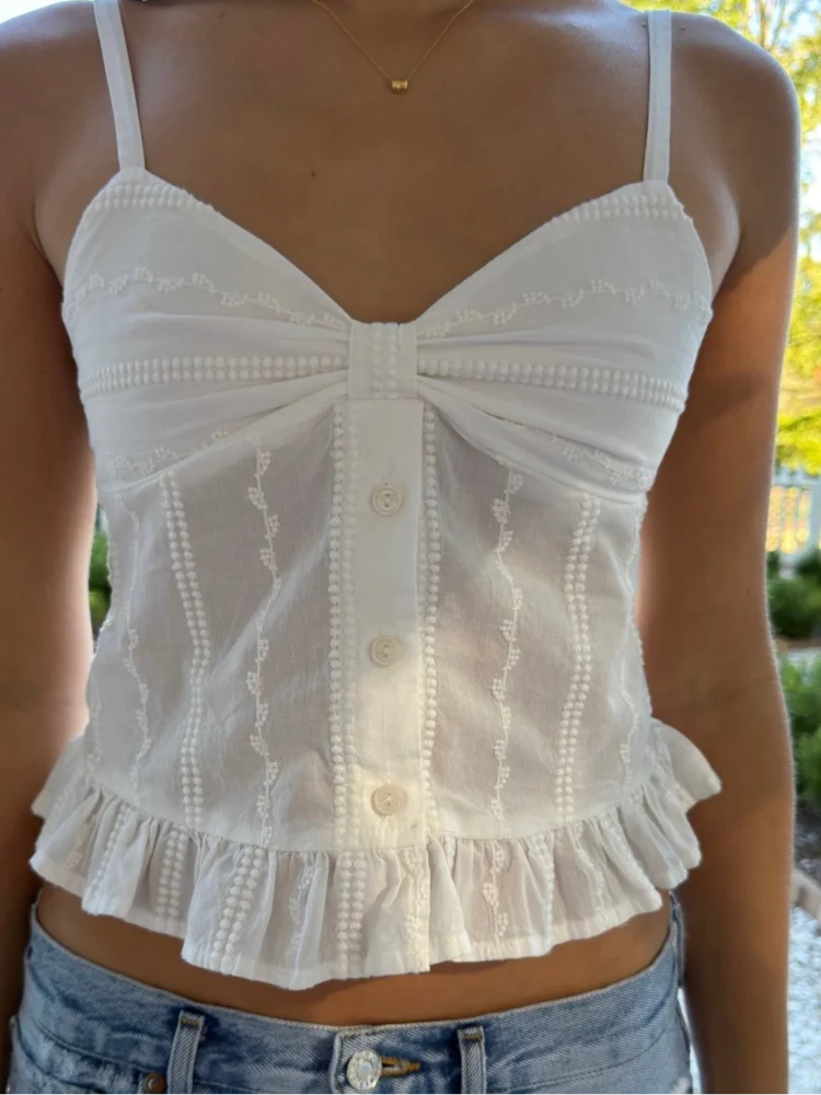 

Сексуальный кружевной прозрачный топ с V-образным вырезом, на пуговицах, с завязками на шее, однотонный, повседневный, на шнуровке, жилет, новинка 2026 года, женские весенне-летние топы